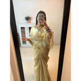 beautiful banarsi golden tissue silk saree with antic gold border